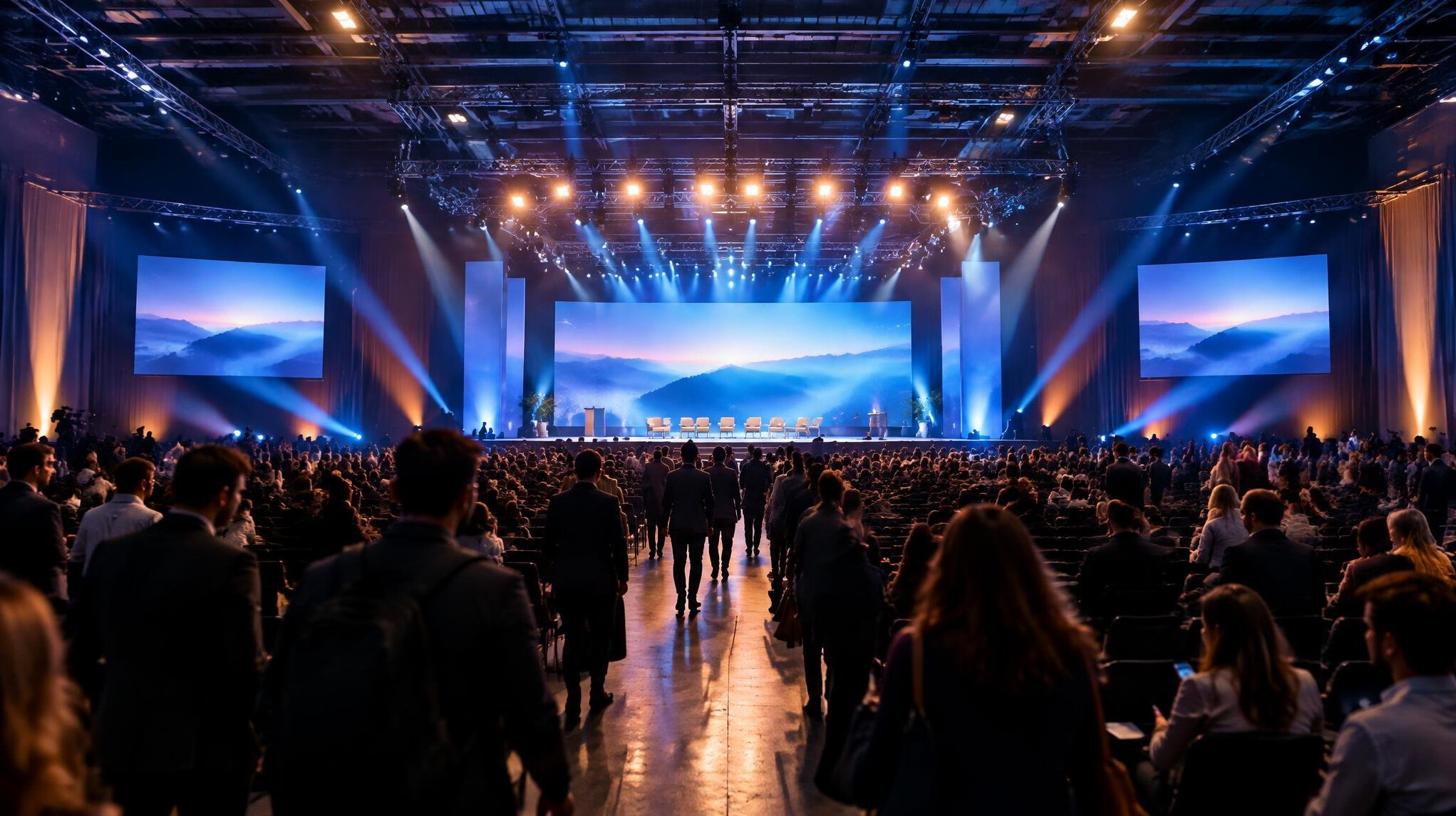Large event hall with stage and audience