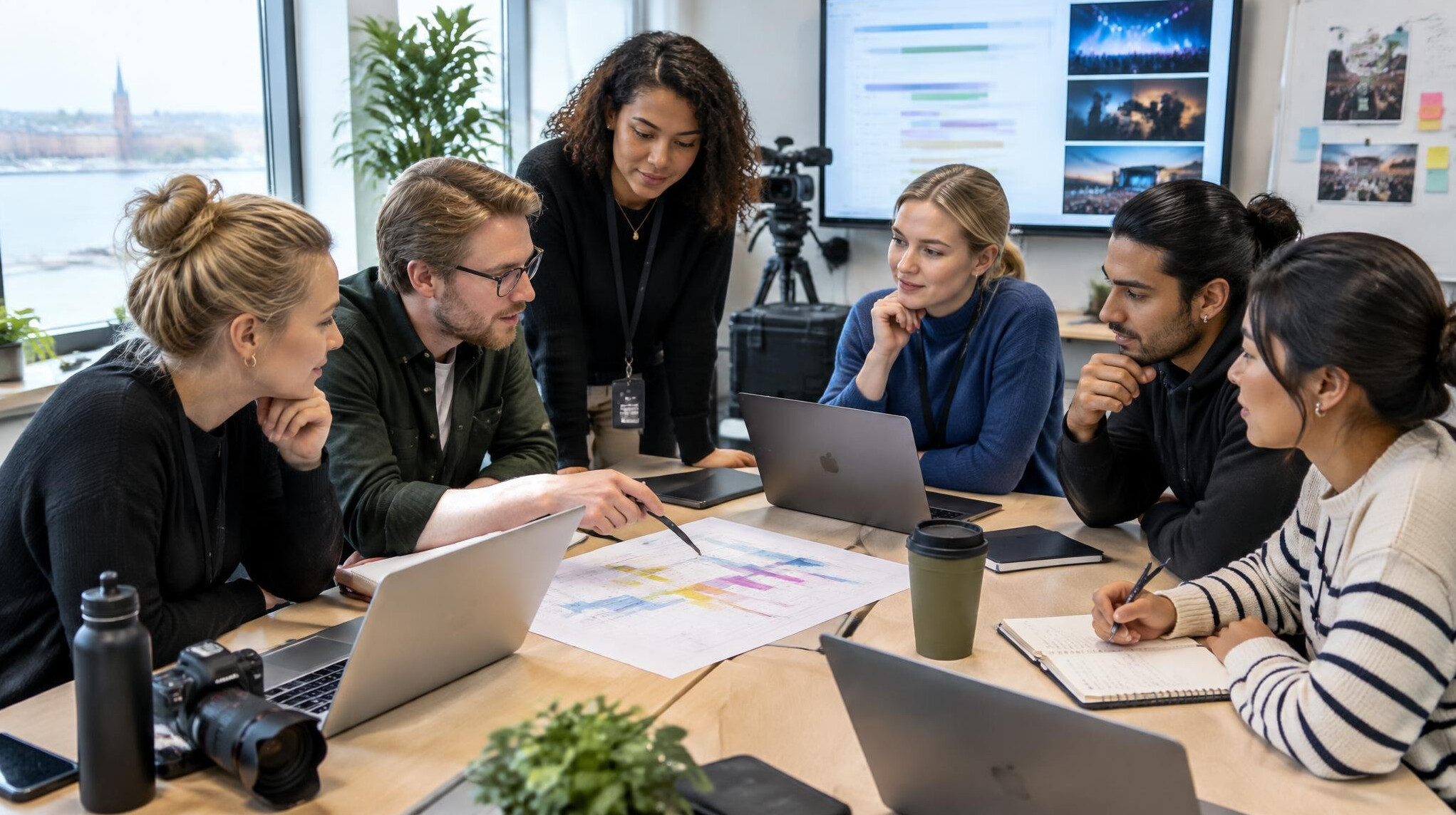Production team planning around a table