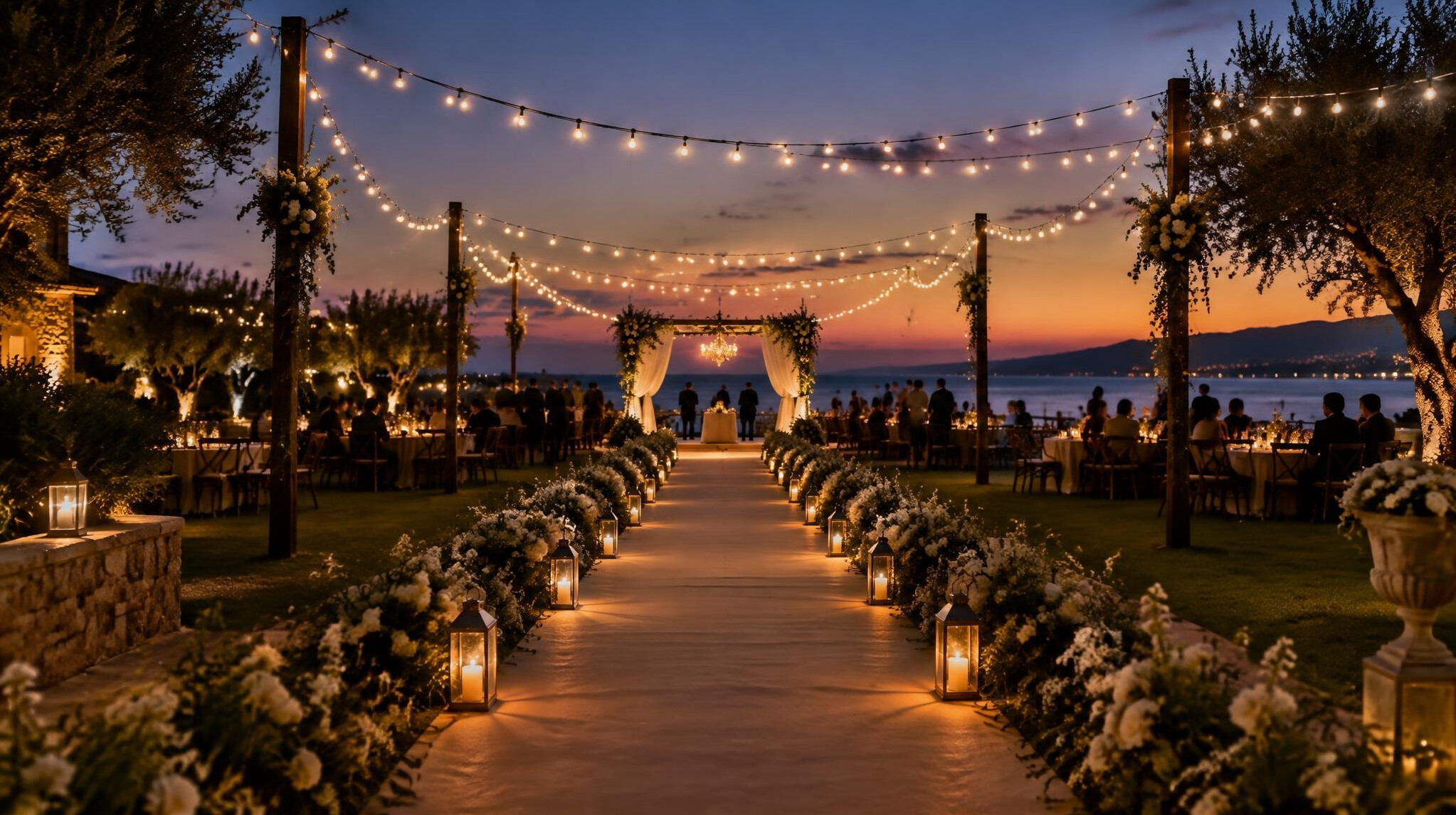Evening event with lights and crowd